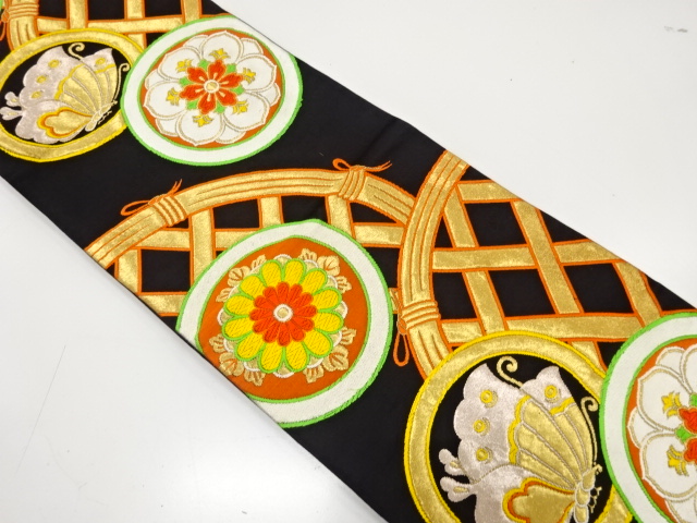 JAPANESE KIMONO / ANTIQUE FUKURO OBI / SILK / WOVEN BUTTERFLY